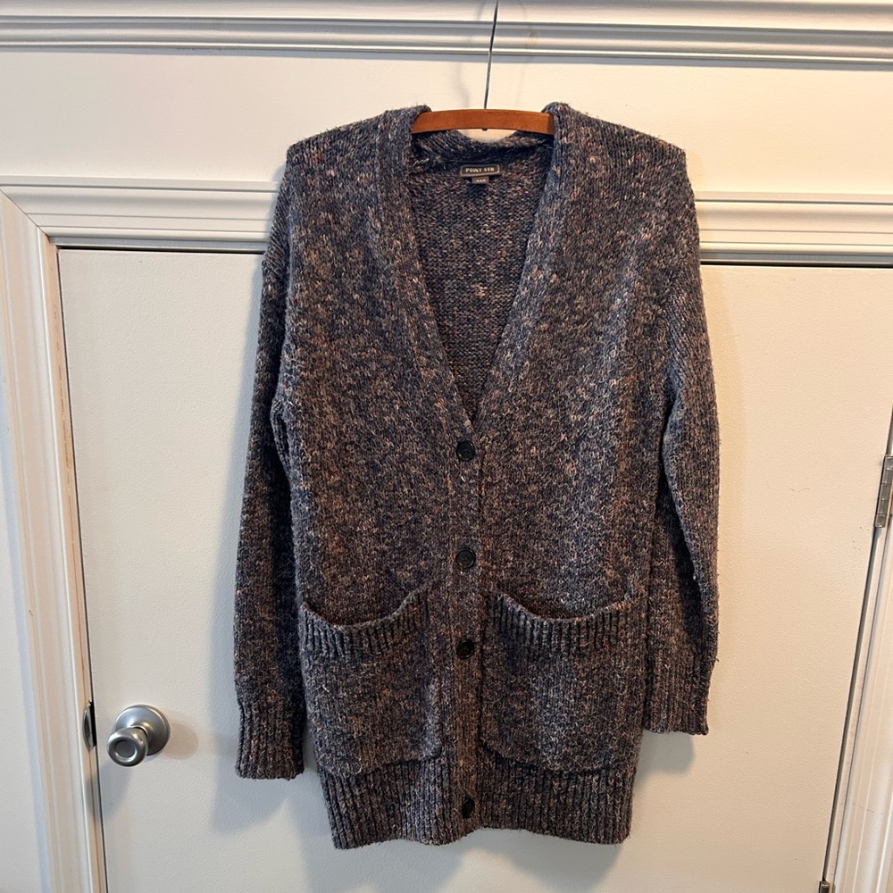 J.Crew Point‎ Sur Gray Oversized Speckled Cardigan Pockets EUC Size XXS